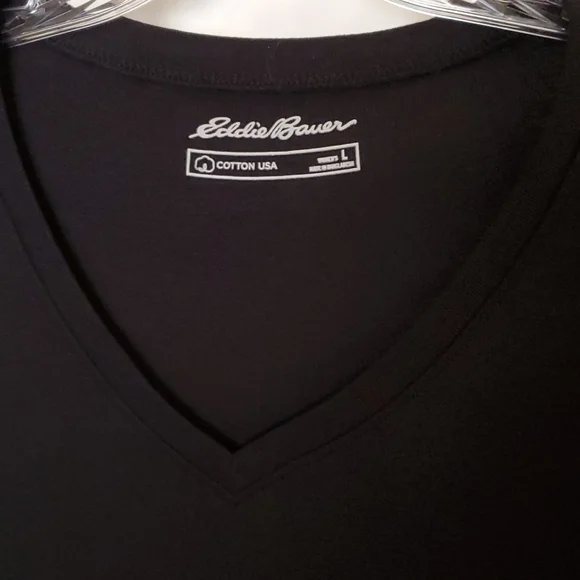 Eddie Bauer Favorite Short-Sleeve V-Neck T-Shirt Black Size Large - Picture 4 of 6